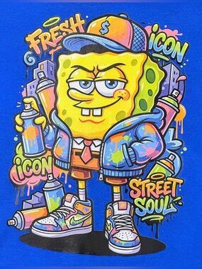 Bright Blue SpongeBob Money Graphic Tee Size Medium New W/O Tags